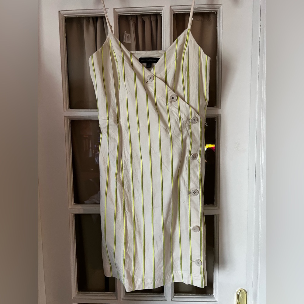 Banana Republic Cream Mini Dress with Lime Stripes